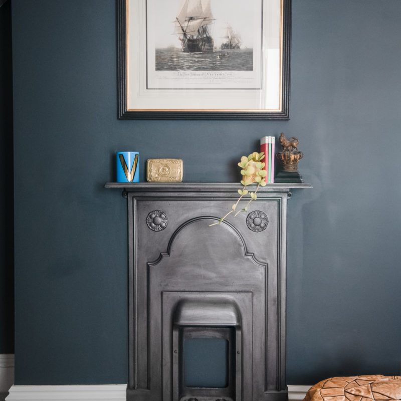 blue office fireplace