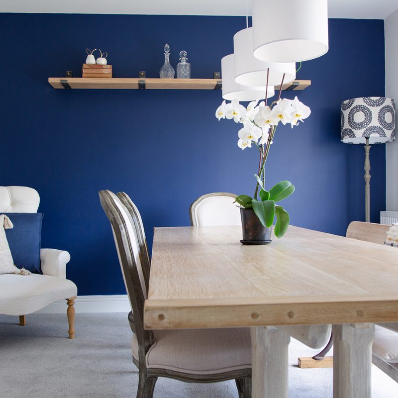 Blue dining area